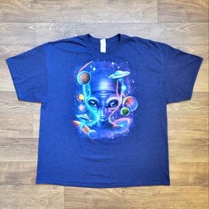 Alien UFO cosmic graphic tee screen print short sleeve t-shirt men 3XL purple